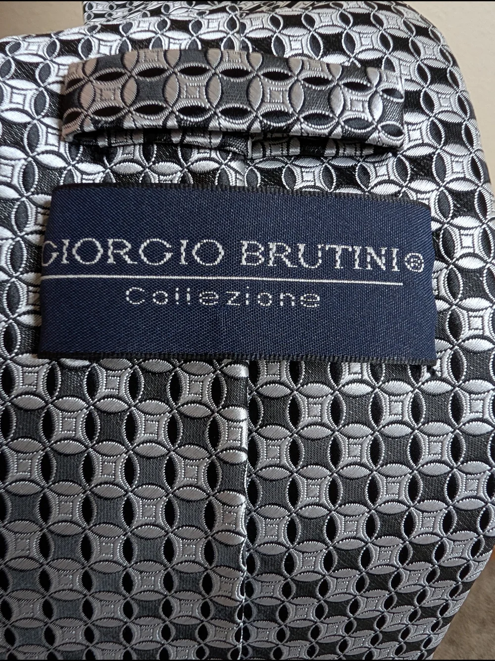 Giorgio Brutini Collezione Necktie Black Silver Geometric Jacquard Woven Dress T